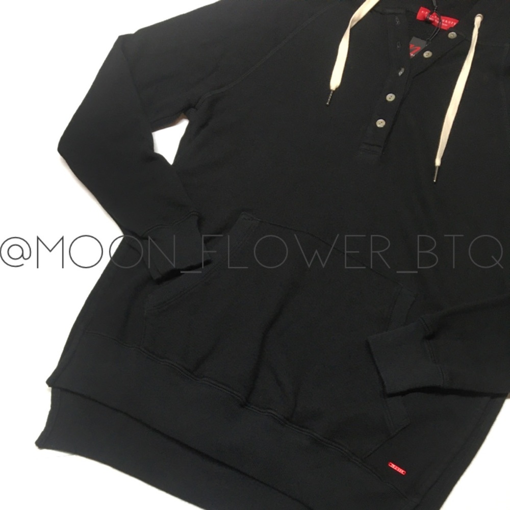 n:Philanthropy Black Button Front Hoodie Shell Buttons Kangaroo Pocket NWT - Picture 5 of 8